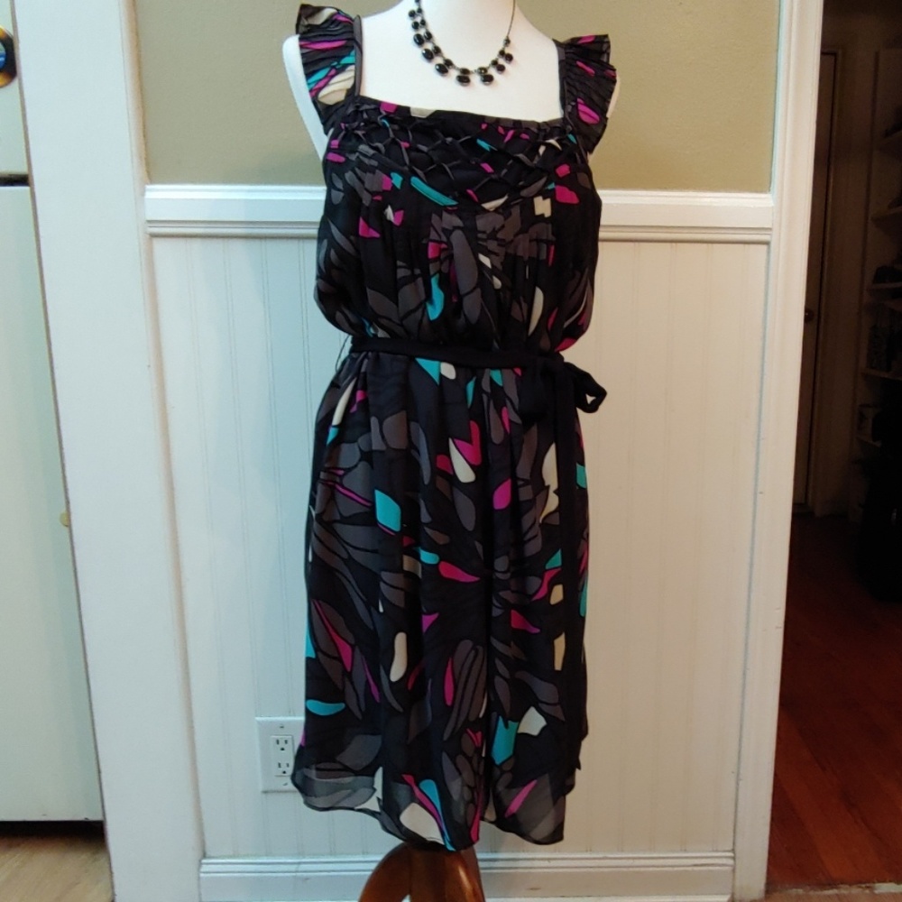 NICOLE MILLER TIE-WAIST PLEATED DRESS